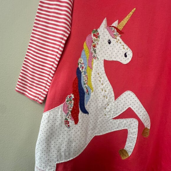 MINI BODEN Unicorn Applique Dress Girls 7-8 128cm Red Stripes Cotton Tunic Girl - Picture 4 of 7